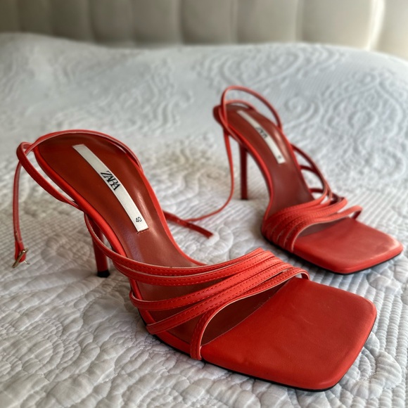Zara Shoes - Zara Vibrant Orange Strappy Heels